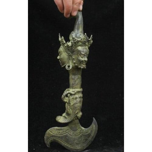 28cm Collect Chinese Old Pure Bronze Handmade dagger weapon Fa Qi Sculpture