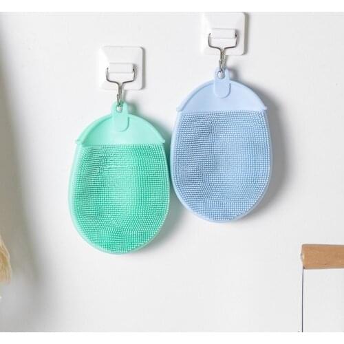 Dishwashing Brush Non-slip Superior Scrubbing TPE Silicone Baby Shower Exfoliating Gloves with Hook Dishwashing Brush Cleaning