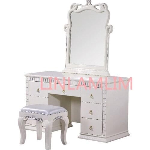 Bedroom home furniture dresser table with 7 drawers mirror and stool modern style KD packaged wooden carved materials