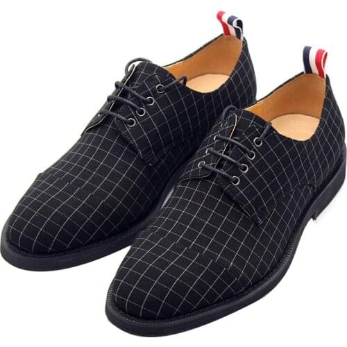 Hot Spring Fashion plaid casual shoes Pointed toe handmade High Quality cotton Outdoor Lace up Men Shoes