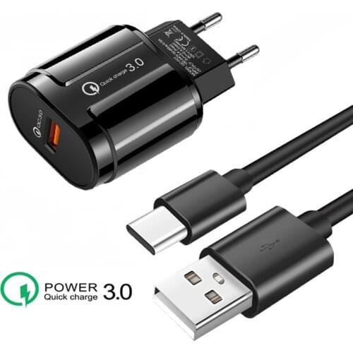 Fast Charger Phone Adapter Type-c USB Charging Cable EU Plug Quick Charge 3.0 For OPPO A52 A72 A5 A9 2020 Realme X50 3 5 6 7 Pro