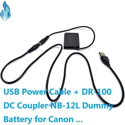 USB Power Cable + DR100 DR-100 DC Coupler NB12L NB-12L Fake Battery for Canon Digital Camera PowerShot G1X Mark II 2