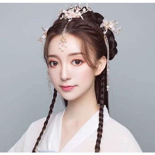 FORSEVEN Bridal Chinese Wedding Hair Accessories Step Shake Tassels Hair Combs Hairpins Hair Forks Sticks Earrings Jewelry Set