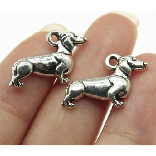 WYSIWYG 20pcs 20x15mm Antique Silver Color Antique Bronze Dachshund Dog Pendant Dachshund Dog Charm Pendant Dog Pendants Charm