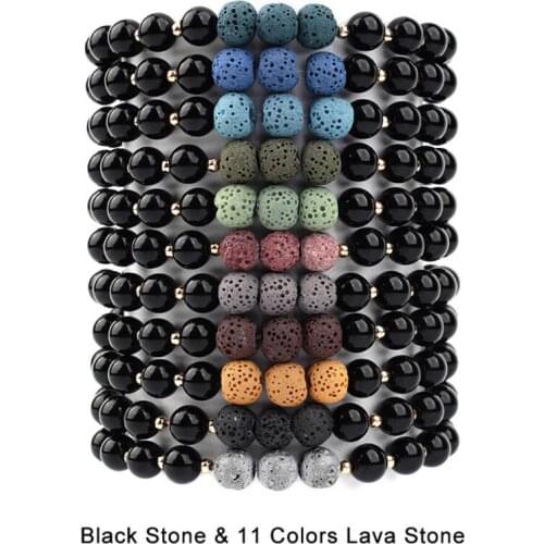 8MM Bright Black Beads Colorful Lava Stone Essential Oil Diffuser Bracelet Yoga Chakra Pulseira Women Men Buddha Jewelry
