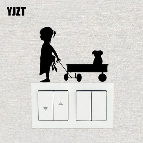 YJZT Girl And Dog Wall Decal Children Room Decor Vinyl Switch Sticker Art Fashion S19-0202