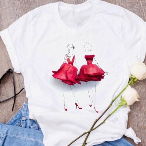 Women Graphic Rose Elegant 90s Casual Floral Flower Korean Clothes Lady Clothing Female Tees Print Tops T Shirt Womens T-Shirt