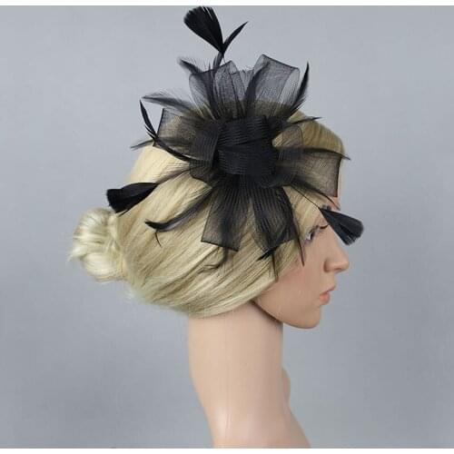 Women 1920s 50s Vintage Hair Accessories Flower Mesh Net Ribbons Feather Fascinator Hat with Headband and Clip for Tea Party