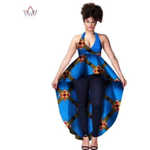 In stock African Top For Women Dashiki Long Shirt Sexy Africa Sling Dress Print Wax Riche Tribal Tops Batik Femal Top WY1358