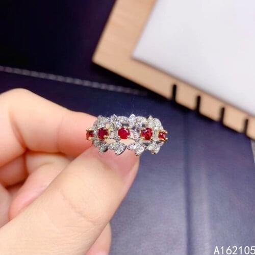 925 Pure Silver Chinese Style Natural Ruby Womens Luxury Noble Round Plant Adjustable Gemstone Ring Fine Jewelry Support Detect