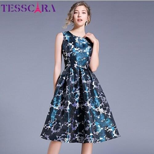 TESSCARA Women Luxury Jacquard Dress Festa High Quality Elegant Lady Cocktail Party Robe Femme Vintage Floral Designer Vestidos