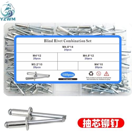 100pcs Aluminum Open Type Flat Round Head Core Pulling Rivet M3.2m4m4.8 Box Set Gb12618
