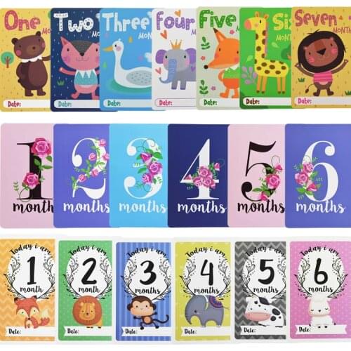 12pcs/set Milestone Cards Newborn Photo Sharing Card Animal Leaf Number Baby Cards For Kids 1st Birthday Party Decor Photo Props