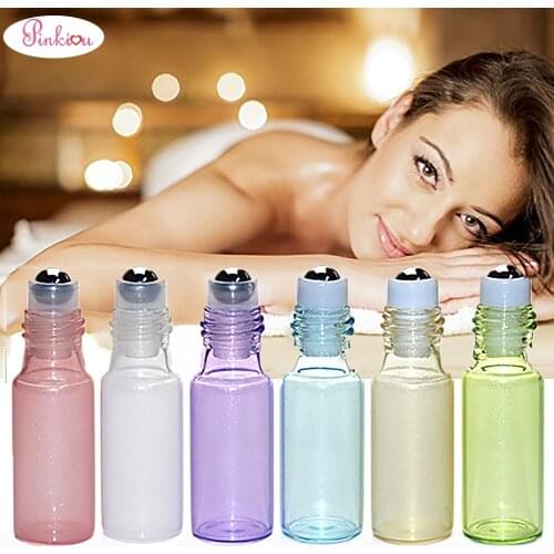 6pcs 5ml Empty Amber Glass Essential oil Roll On Bottle Vials with metal roller ball for perfume aromatherapy Tool 6 Colors