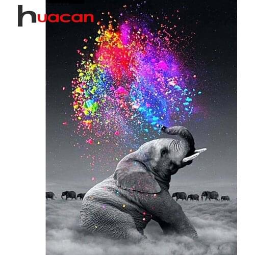 Huacan Full Drill Diamond Embroidery Elephant 5D Diamond Painting Animal Mosaic Cross Stitch Rhinestone Pictures Home Decoration