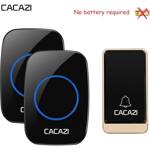 CACAZI Self-powered Wireless Doorbell Waterproof No battery LED light US EU UK Plug Home Cordless DoorBell 1 Button 1 2 Receiver