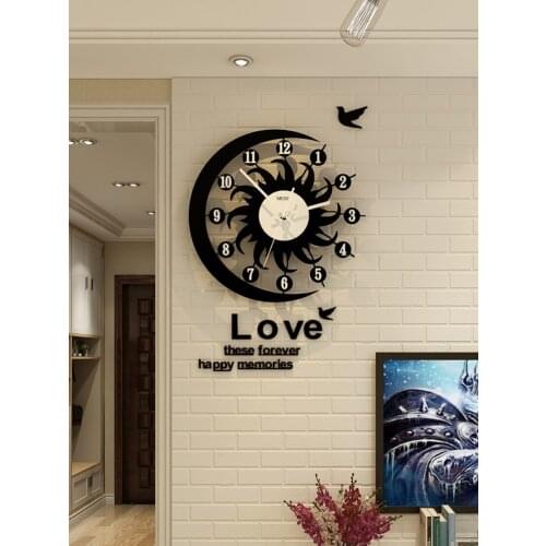 Large Creative Automatic Wall Clock Sun Modern Design Silent Black Wall Clock Moon Kitchen Simple Living Room Zegar Home Decor