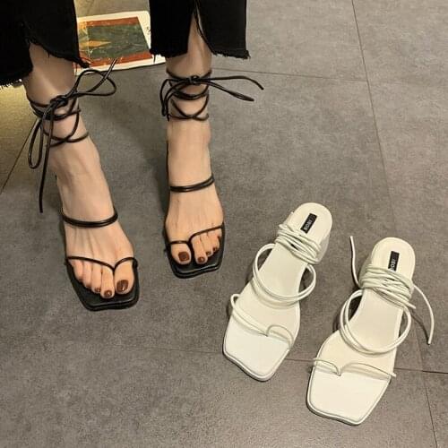 Sandals fairy style summer 2021 new Mid Heel versatile high heels summer thick heel strap Roman shoes temperament