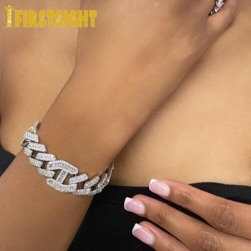 Gold silver color 15mm bling 5a CZ cuban link charm bracelet iced out bling hip hop chunky women cuban chain bracelets