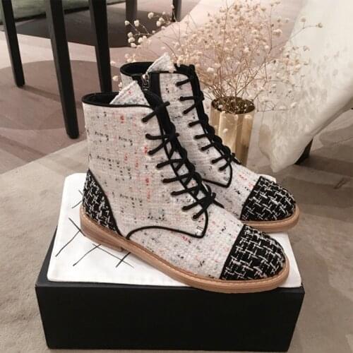 Top Brand Canvas Ankle Boots For Women Shoes Low Heels Botas Mujer Patchwork Martin Boots Runway Biker Chelsea Bottines Femmes