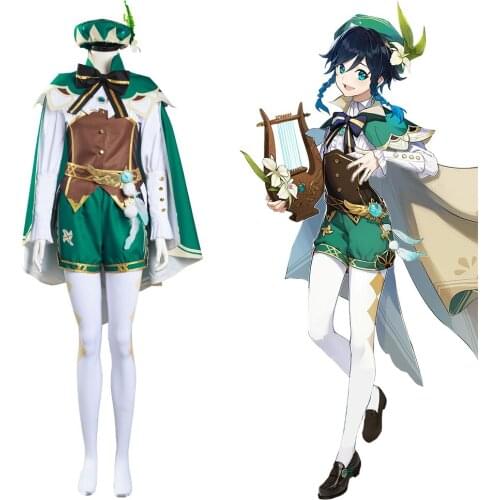 Fast Delivery Game Genshin Impact Venti Cosplay Costume Shirt Pants Outfits Halloween Carnival Suit Christmas present for Girl
