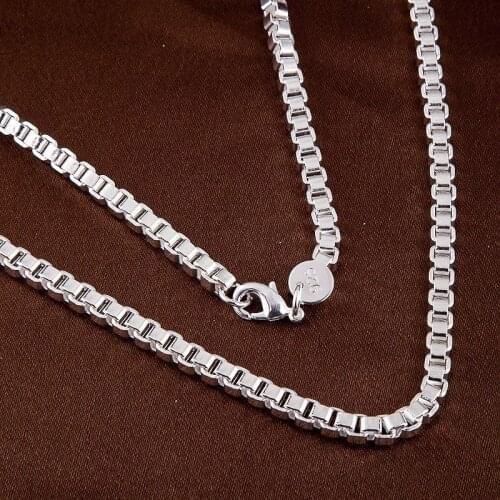 Classic 4MM box chain 925 Sterling Silver Necklaces for woman mens Charm Jewelry Fashion charms Party Christmas Gifts