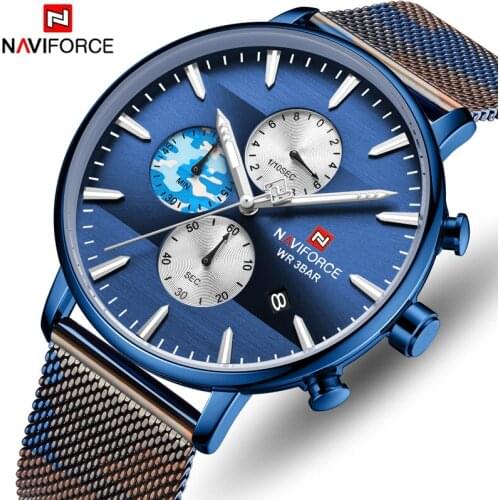 NAVIFORCE Men Watch Top Luxury Brand Fashion Stainless Steel Camouflage Strap Chronograph Quartz Watches Mens Casual Sport Clock