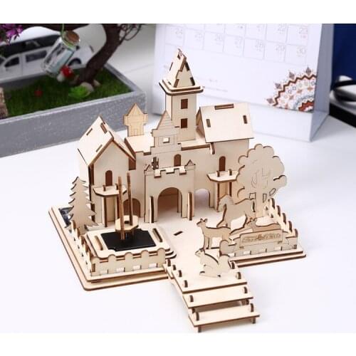 Laser Cutting Children 3D Wooden Model Castle Puzzle Hand-assembled Puzzle DIY Solar Puzzle Building Blocks Toy