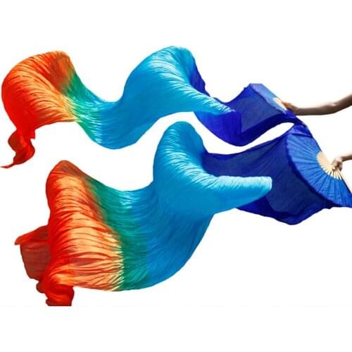 100% Real Silk/Imitation Silk Belly Dance Veil Belly Dance Fan 1 Pair High Quality Silk Fans Veil Handmade Dyed Silk Dance Fans