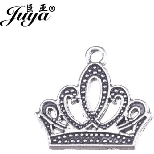 JUYA Filigree Ancient Crown Charms Pendant for Women Making Jewelry 17x18mm 20pcs/lot Metal Necklace Crafts AO0515