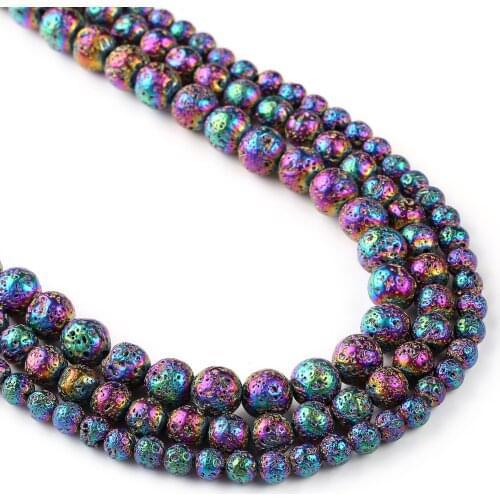 Electroplated Rainbow Lava Round Beads,Loose Bead 6mm 8mm 10mm Wholesale Gemstone For Jewelry Making
