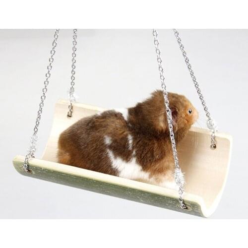 Bamboo Small Pet Hammock Swing Hanging Mini Animal Summer Pet Wooden Cage For Hamster Cold Hammock Chewing Toy Springboard