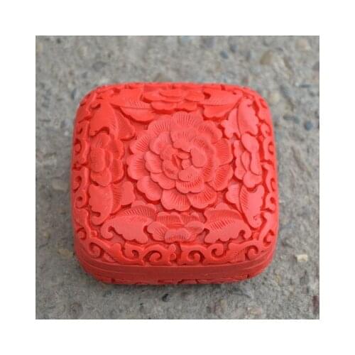 Exquisite Square Chinese Traditional Technology Red Lacquerware Beautiful Flower Designs Auspicious Jewelry Box No.2