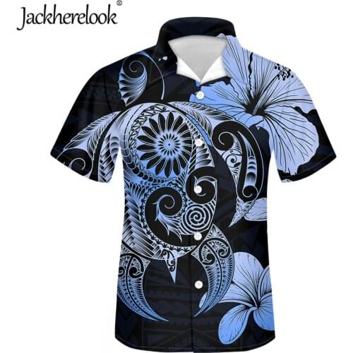 Jackherelook Samoan Turtle Hibisucs Hawaiian Top Shirts for Mens Casual Short Sleeve Beach Clothing Cuban Guayabera Plus Size