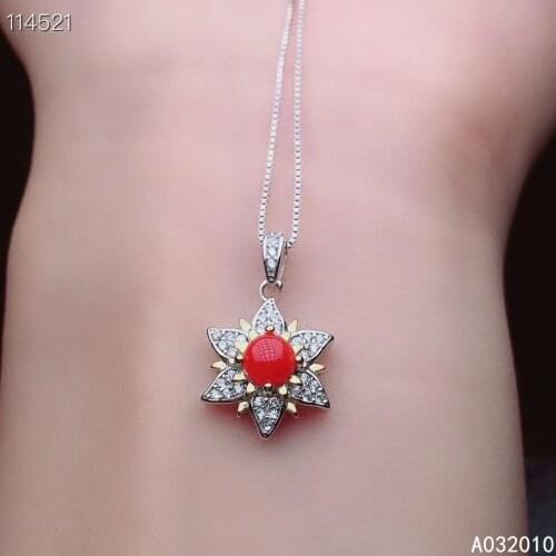 KJJEAXCMY Fine Jewelry 925 Sterling Silver inlaid Natural red coral classic Womans new Pendant Necklace Support test