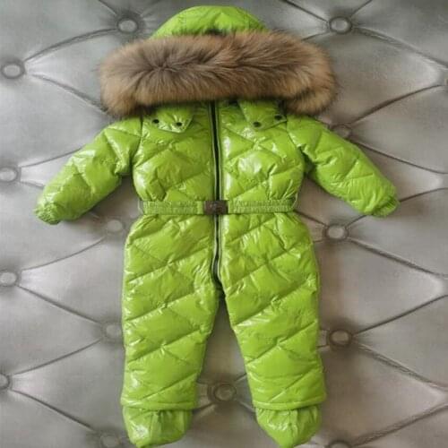 Winter new Jumpsuit boys girls Hooded Windproof Thicker Warm big Fur Collar Kids Winter Down Jackets