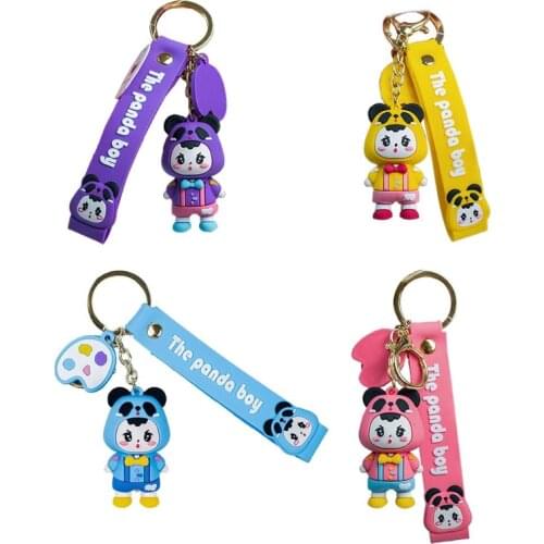 M68C Cartoon Panda Boy Keychain Bag Decoration Pendant Car Key Ring Women Men Jewelry Gift