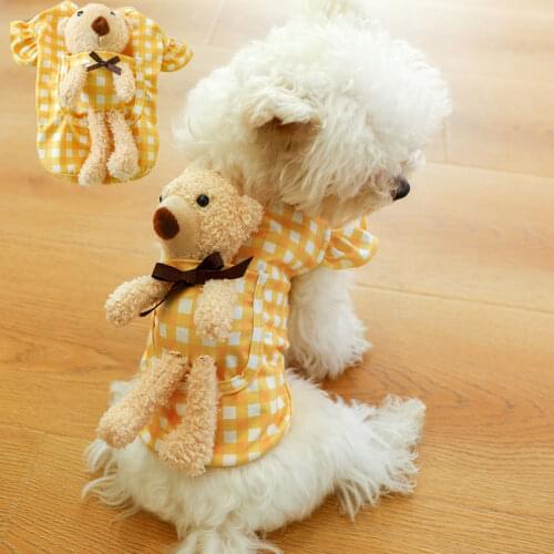 Kawaii Pet Dog Clothes Plaid Pullover Hoodies Shirt Pocket Plush Bear For Cat Little Dogs Yellow Pink Green Hoody Tshirt Outfit