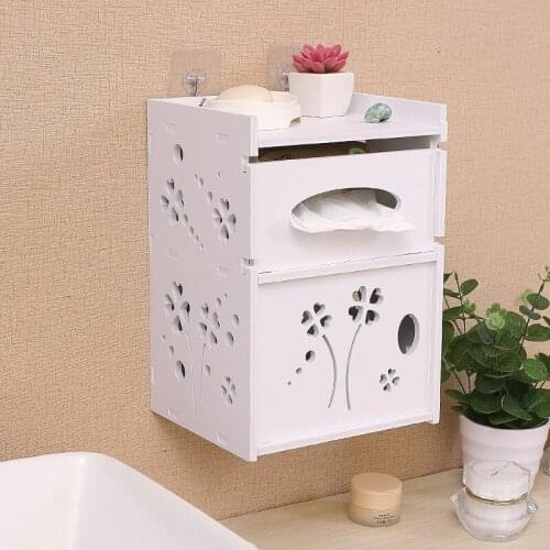 Multifunctional Bathroom Makeup Organizers Tissue Box with Self-adhesive Hanging Hooks Modern Bathroom Storage Shelves & Racks