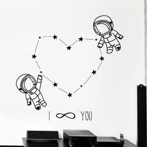 Astronaut Cartoon Wall Decal I Love You Heart Romantic Funny Home Decor for Kids Bedroom Baby Room Nursery Vinyl Stickers E804
