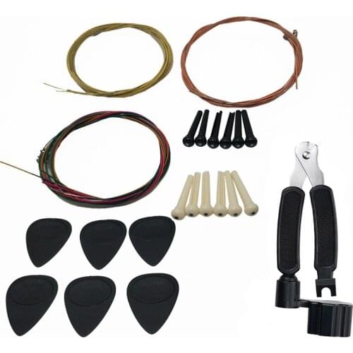 New 22Pcs Guitar Accessory Kit Guitar Parts Guitar Picks Guitar Pegs Guitar Strings 3 in 1 Guitar String Winder Cutter