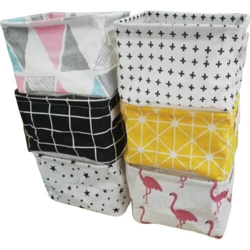 Desktop Storage Box Cute Printing Waterproof Organizer Cotton Linen Sundries Storage Basket Cabinet Underwear Storage Bag