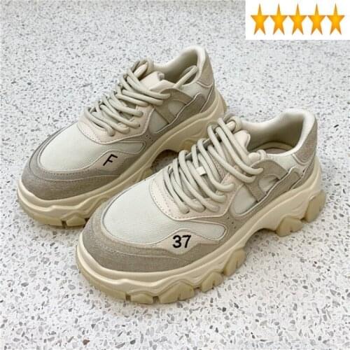 Platform Thick Designer Women Joggers Sneakers Streetwear Casual Lace Up Genuine Leather Patchwork Trainers Shoes