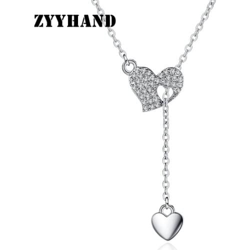 Clean Stone Platinum-Plated Heart Necklace Girl Cubic Zirconia Elegant Pendant Women Neck Cross Chain Jewellery