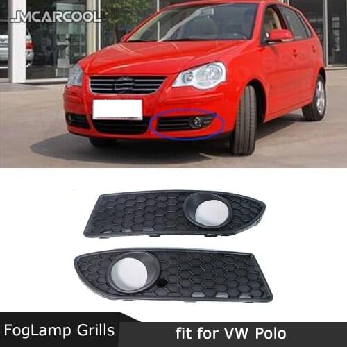 Front Bumper Fog Light Cover Foglamp Honeycomb Grilles Frame for VW Polo MK4 9N3 2005- 2009 Facelift 2PCS/Set ABS Black