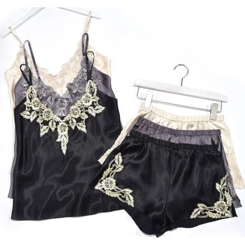 Mulberry Silk Pajamas Summer Silk Female Camisole Ultra Shorts Two-piece Suit Sexy Lace Split Home Service