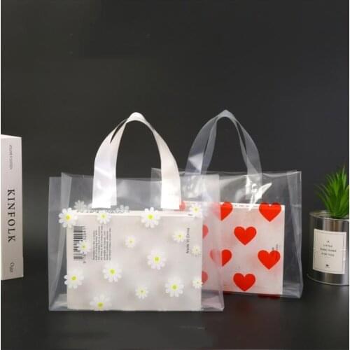 50pcs Red Heart/Chrysanthemum Gift Bag Large Size Plastic Portable Bag Jewelry Garment Wrapping Shopping Bag