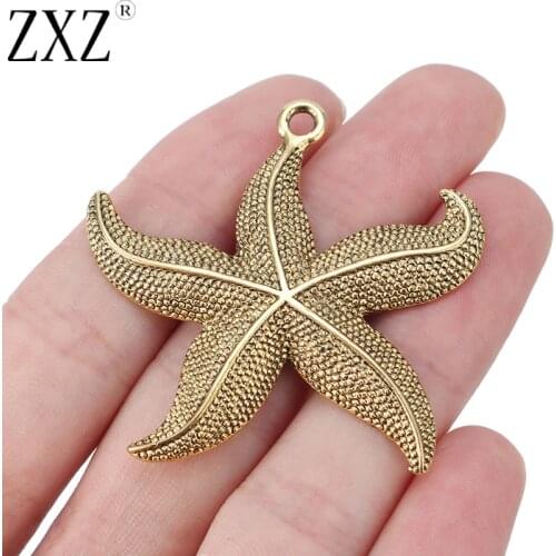 ZXZ 5pcs Antique Gold Large Sea Star Starfish Charms Pendants for Necklace Jewelry Making Findings 49x47mm