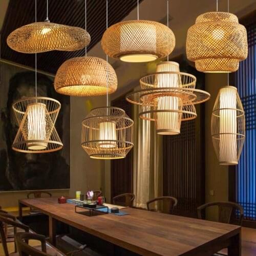 Chinese Style Rattan Pendant Lights Dinning Room Lights Tearoom Living Room Decor Hanging Lamps Bedroom Loft Bamboo Chandeliers