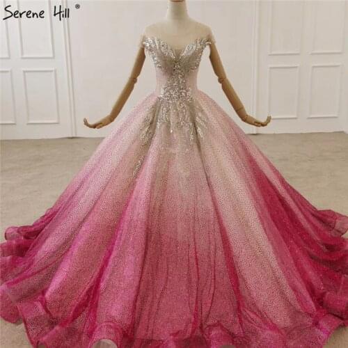 Gradual Change Rose High-end O-Neck Plus size Wedding Dresses 2020 Diamond Beading Luxury Bridal Gowns BHX0120 Couture Dress